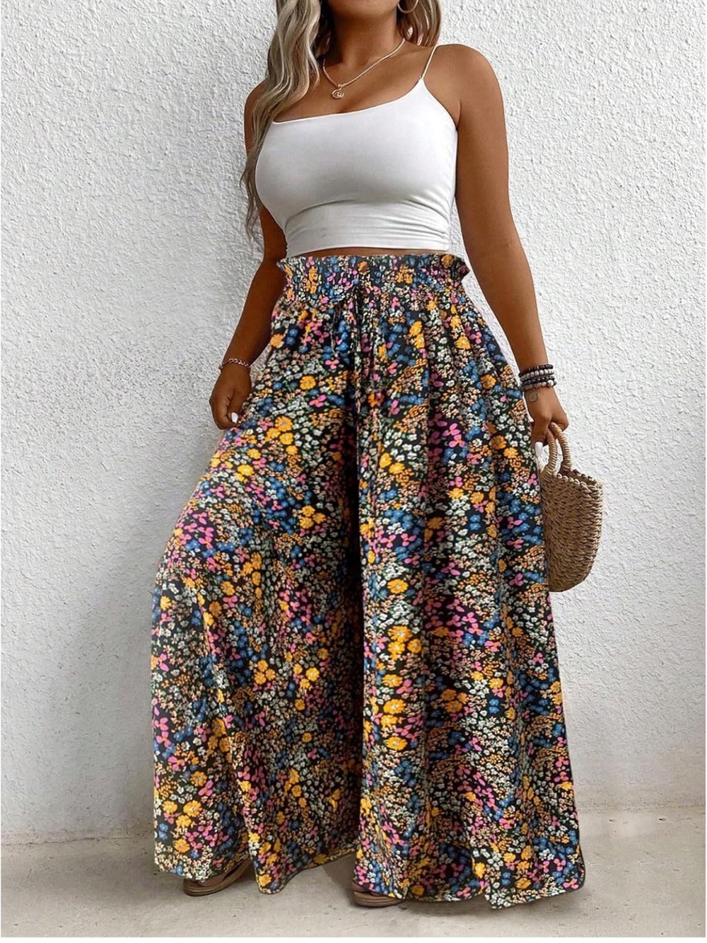 BEAUDRM Women's Plus Size Flowy Palazzo Pants size xxl